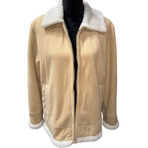 ESPRIT Women’s Coat fleece Sherpa  full zip pockets Beige Ivory XL